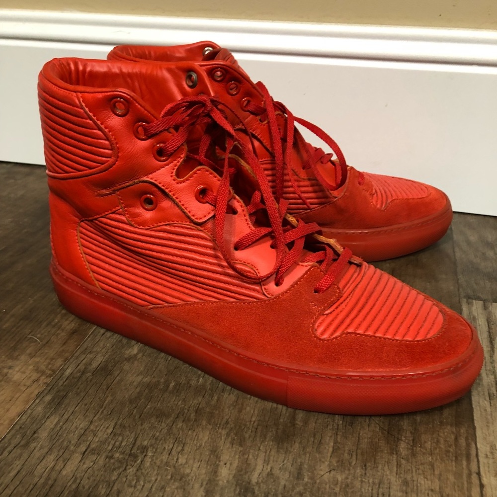Balenciaga Red Pleated Leather & Suede High Tops!